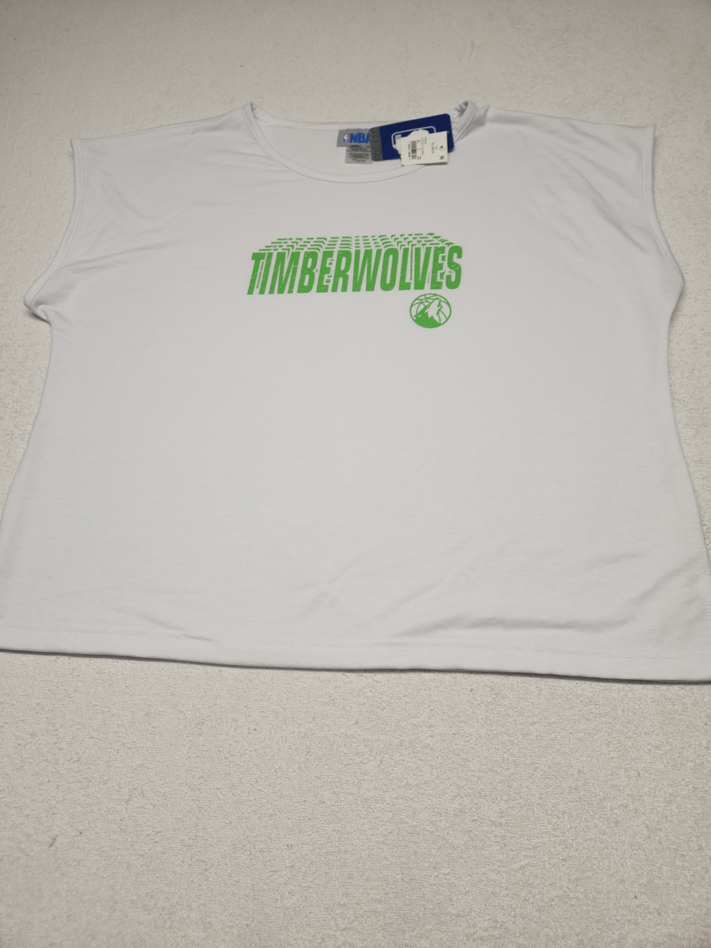 NBA Timberwolves White Tank with Neon Green Logo 0046